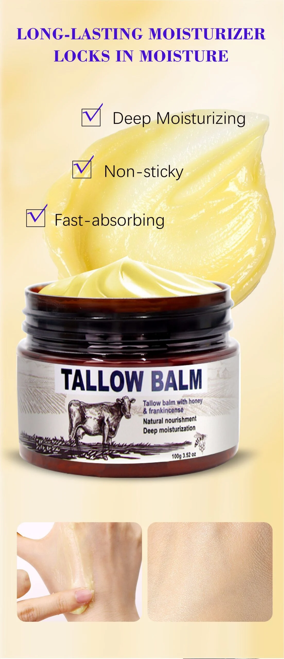 YURHERSU Tallow Balm with Honey & Frankincense - 100g Deeply Nourishing Moisturizer for Face & Body 10 tallow balm moisturizer spu860337018842 desc 10 scaled