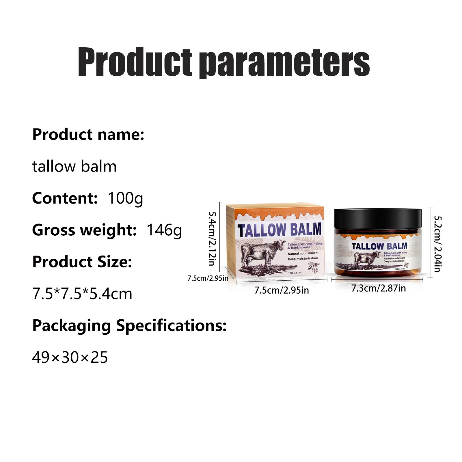 YURHERSU Tallow Balm with Honey & Frankincense - 100g Deeply Nourishing Moisturizer for Face & Body 2 tallow balm moisturizer spu860337018842 desc 2