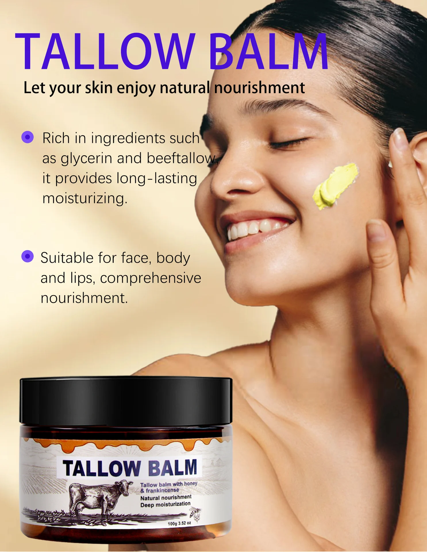 YURHERSU Tallow Balm with Honey & Frankincense - 100g Deeply Nourishing Moisturizer for Face & Body 5 tallow balm moisturizer spu860337018842 desc 5