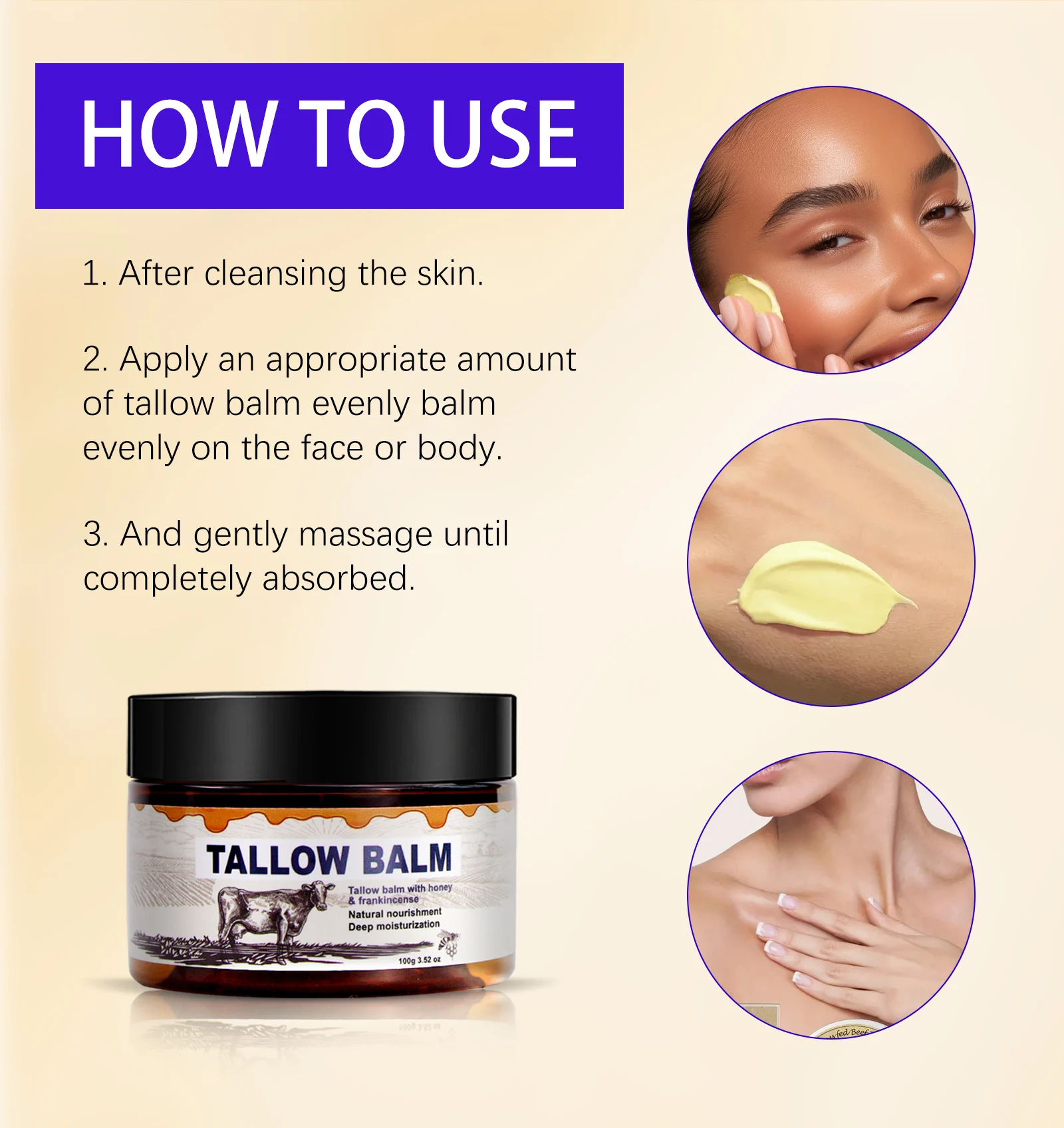 YURHERSU Tallow Balm with Honey & Frankincense - 100g Deeply Nourishing Moisturizer for Face & Body 8 tallow balm moisturizer spu860337018842 desc 8