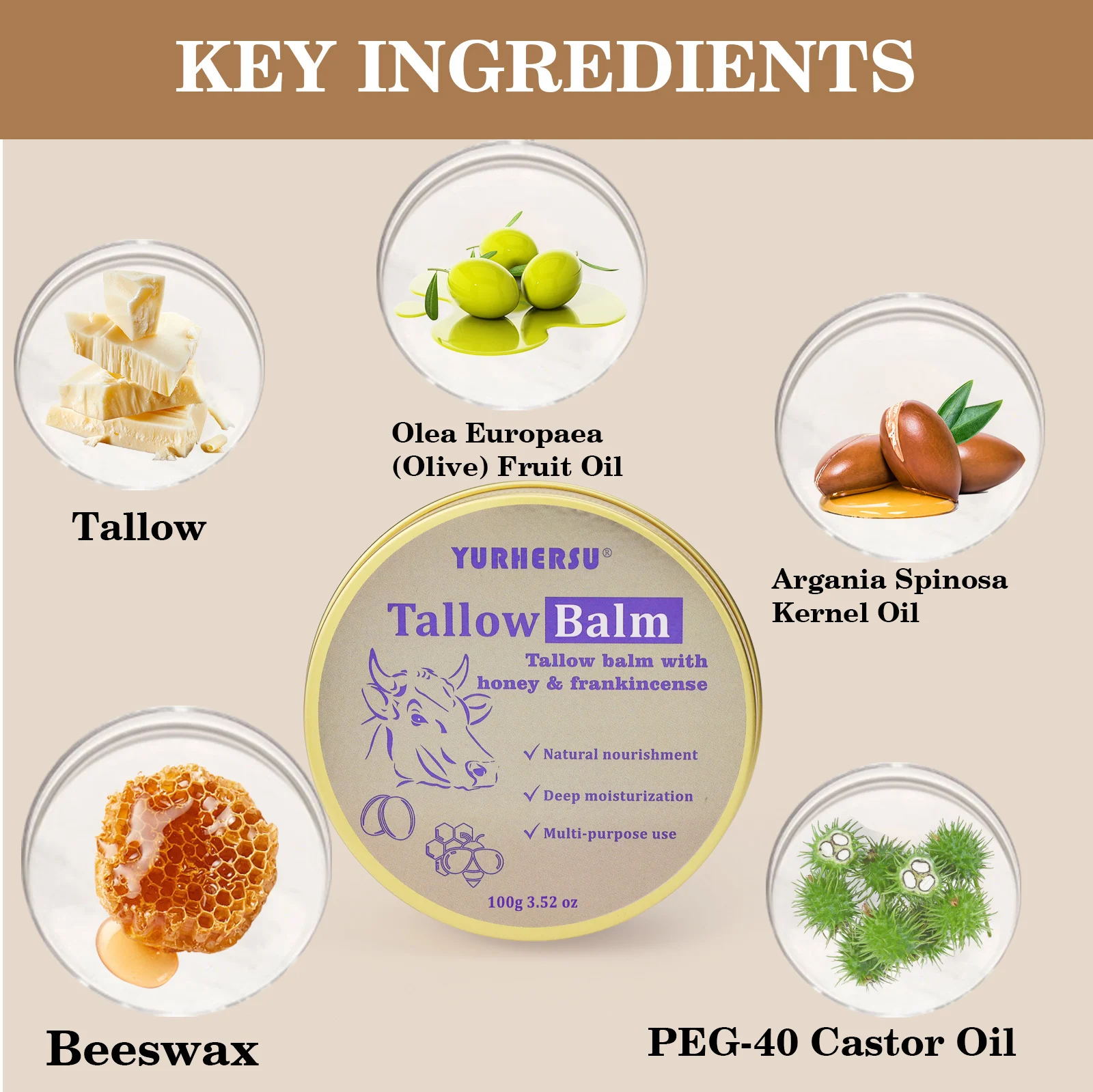 YURHERSU Tallow Balm with Honey & Frankincense - Deep Nourishing Skin Cream 4 tallow balm skin cream spu973228504210 desc 4