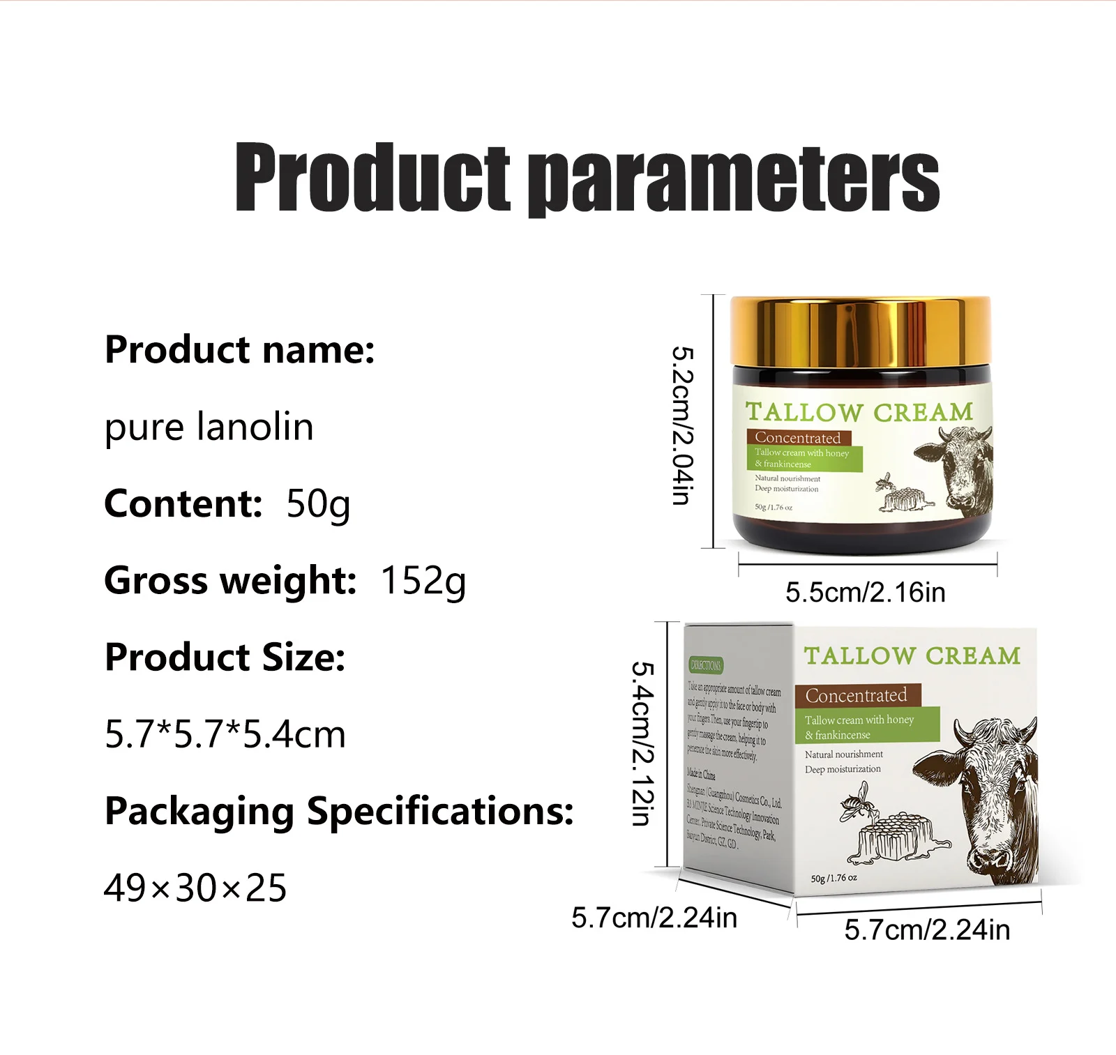 YURHERSU Concentrated Tallow Cream with Honey & Frankincense for Deep Moisturization and Brightening 1 tallow cream honey frankincense spu950495989345 desc 1