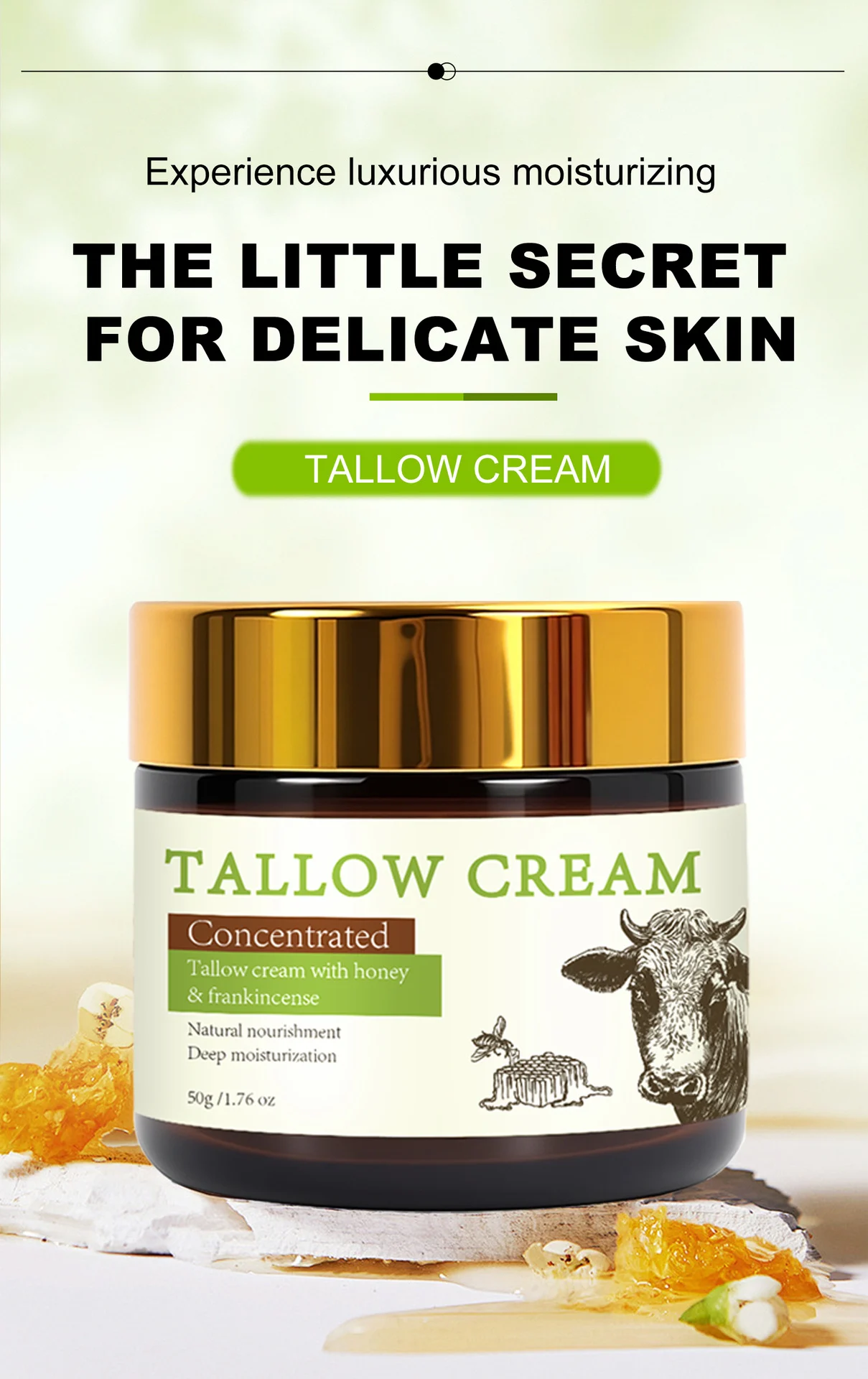 YURHERSU Concentrated Tallow Cream with Honey & Frankincense for Deep Moisturization and Brightening 2 tallow cream honey frankincense spu950495989345 desc 2