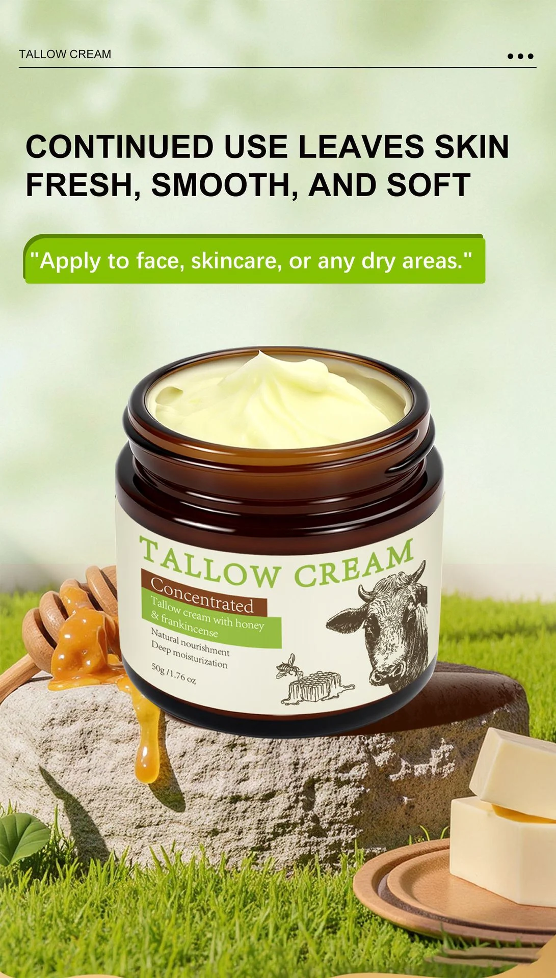 YURHERSU Concentrated Tallow Cream with Honey & Frankincense for Deep Moisturization 10 tallow face cream spu959221045194 desc 10