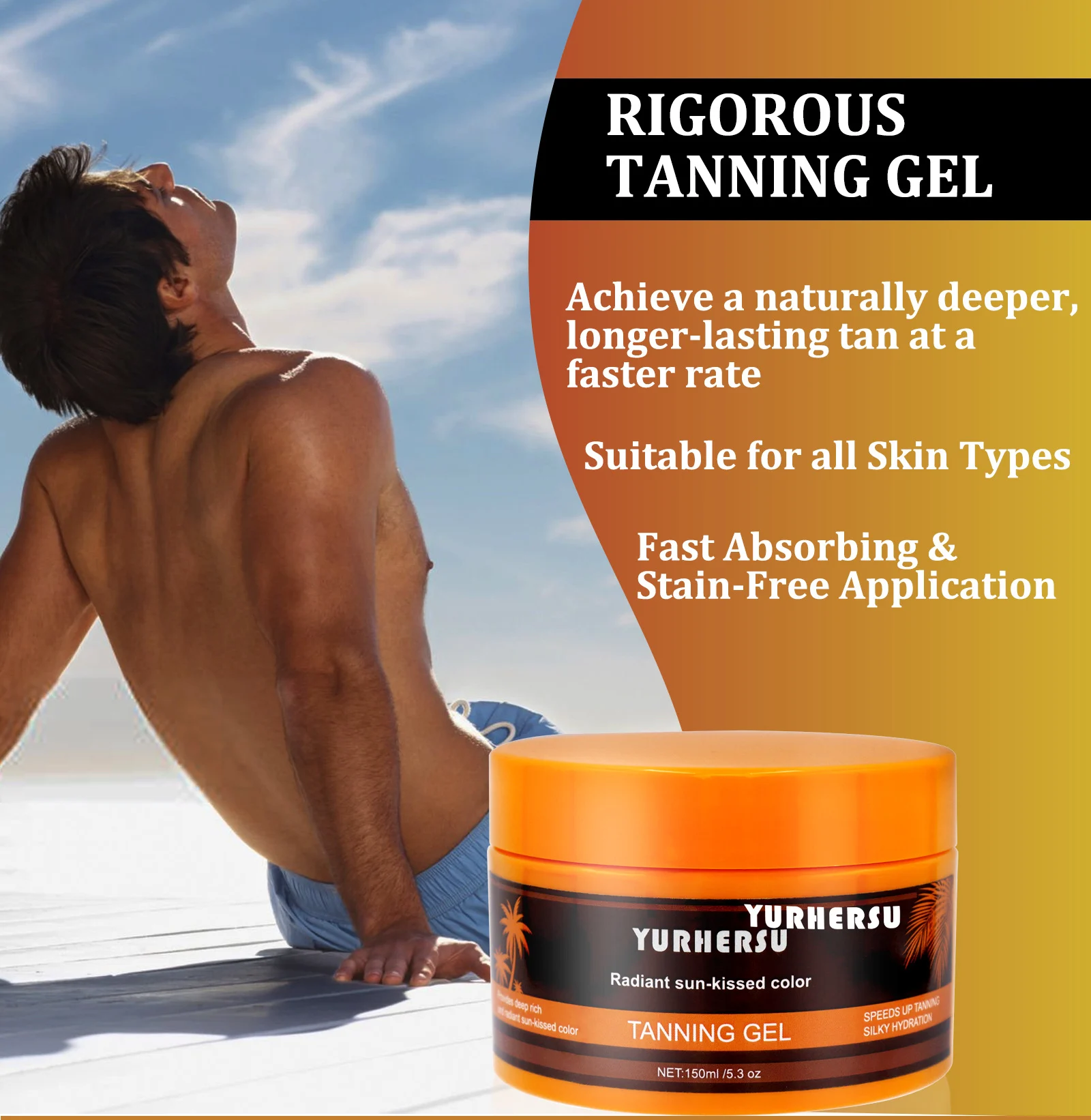 YURHERSU Rigorous Tanning Gel - Sun-Kissed Bronzer for Face & Body - Fast Absorbing, 150ml 5 tanning gel bronzer moisturizer spu820929999548 desc 5
