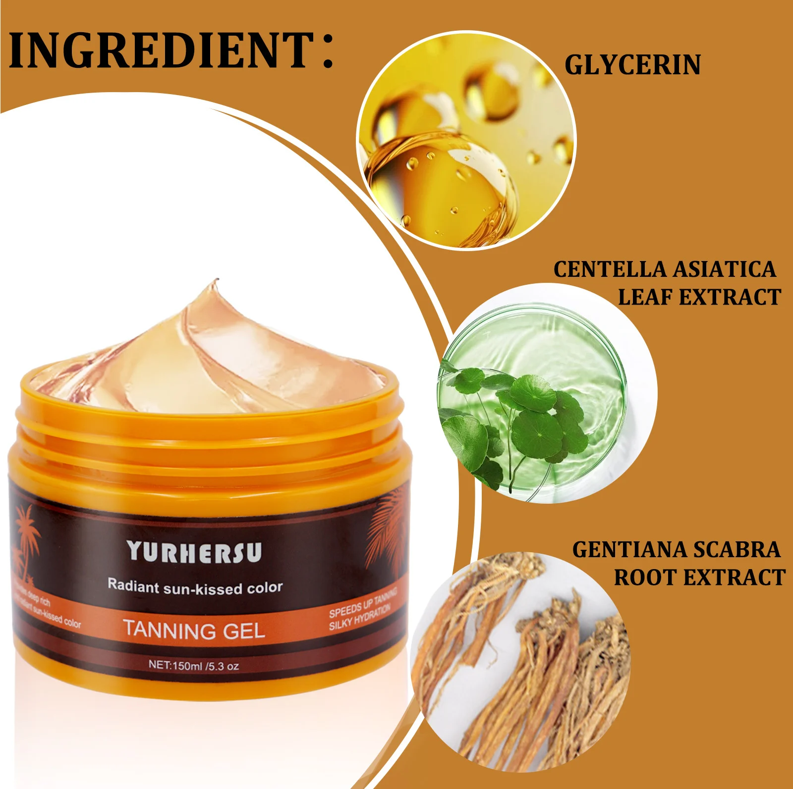 YURHERSU Rigorous Tanning Gel - Sun-Kissed Bronzer for Face & Body - Fast Absorbing, 150ml 6 tanning gel bronzer moisturizer spu820929999548 desc 6