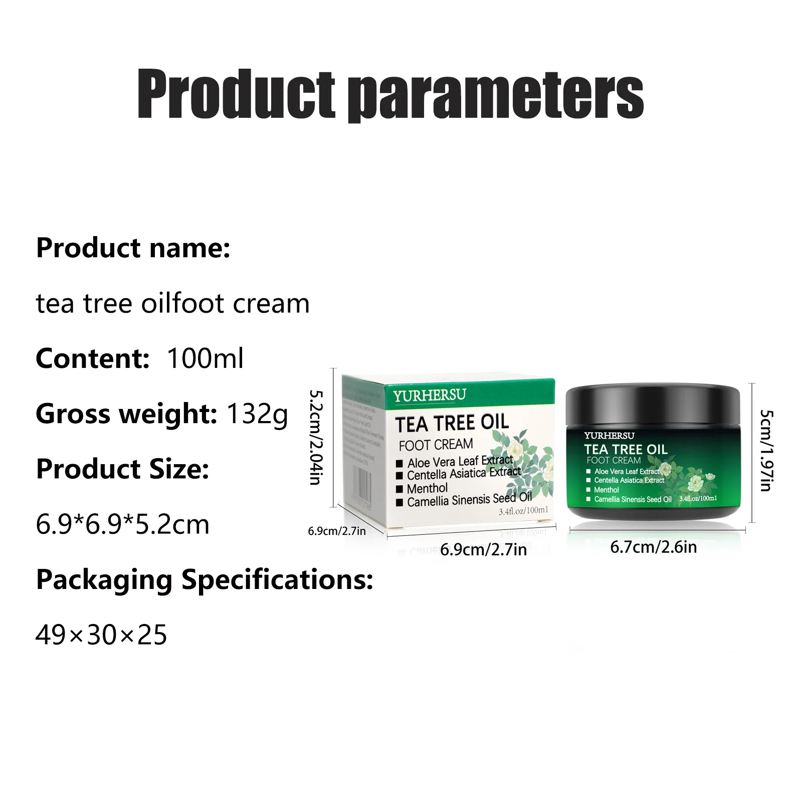 YURHERSU Tea Tree Oil Foot Cream with Aloe Vera & Menthol for Deep Hydration 1 tea tree oil foot cream spu960379500707 desc 1