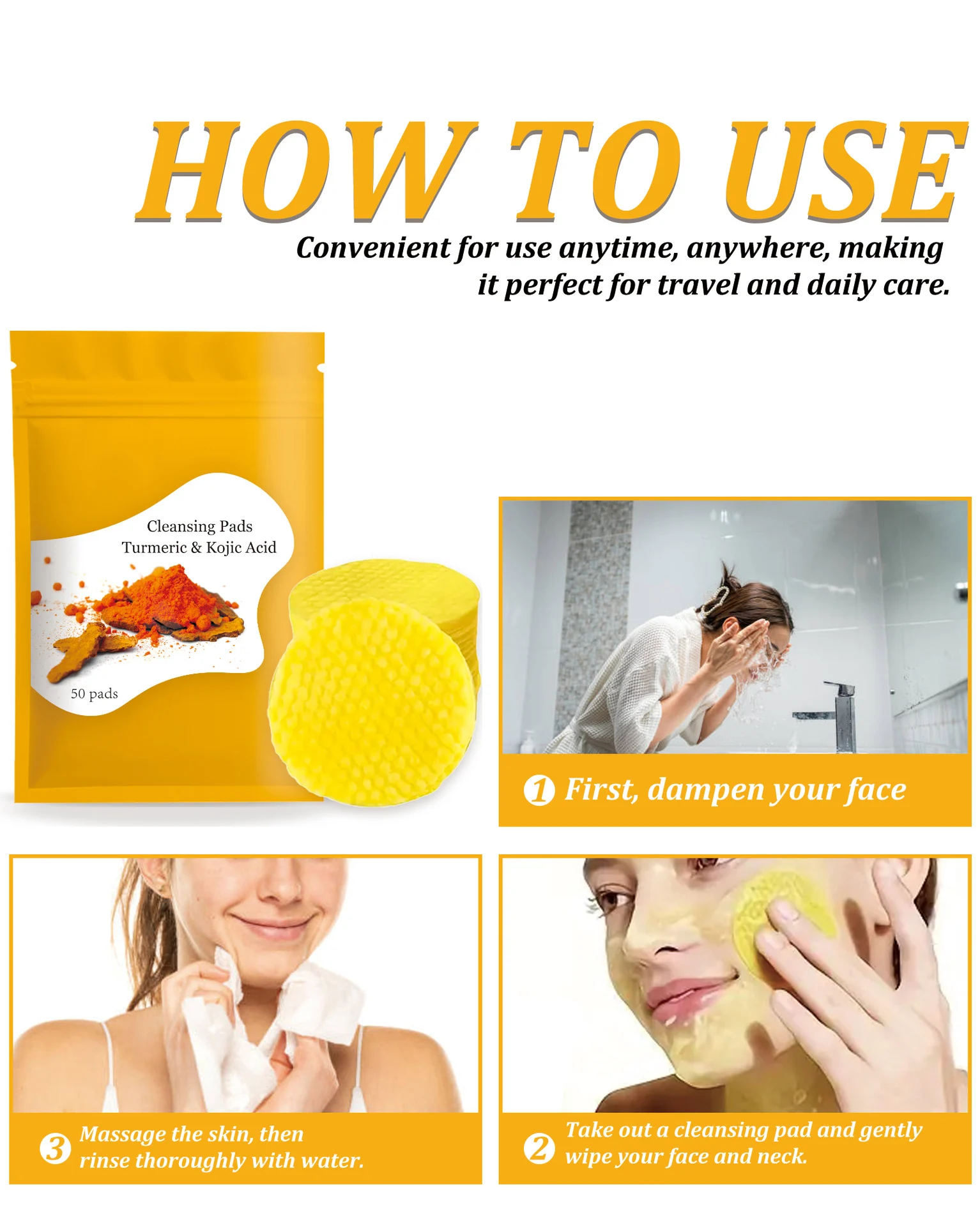 YURHERSU Turmeric & Kojic Acid Cleansing Pads for Exfoliating & Brightening 10 turmeric kojic acid cleansing pads spu820926819867 desc 10