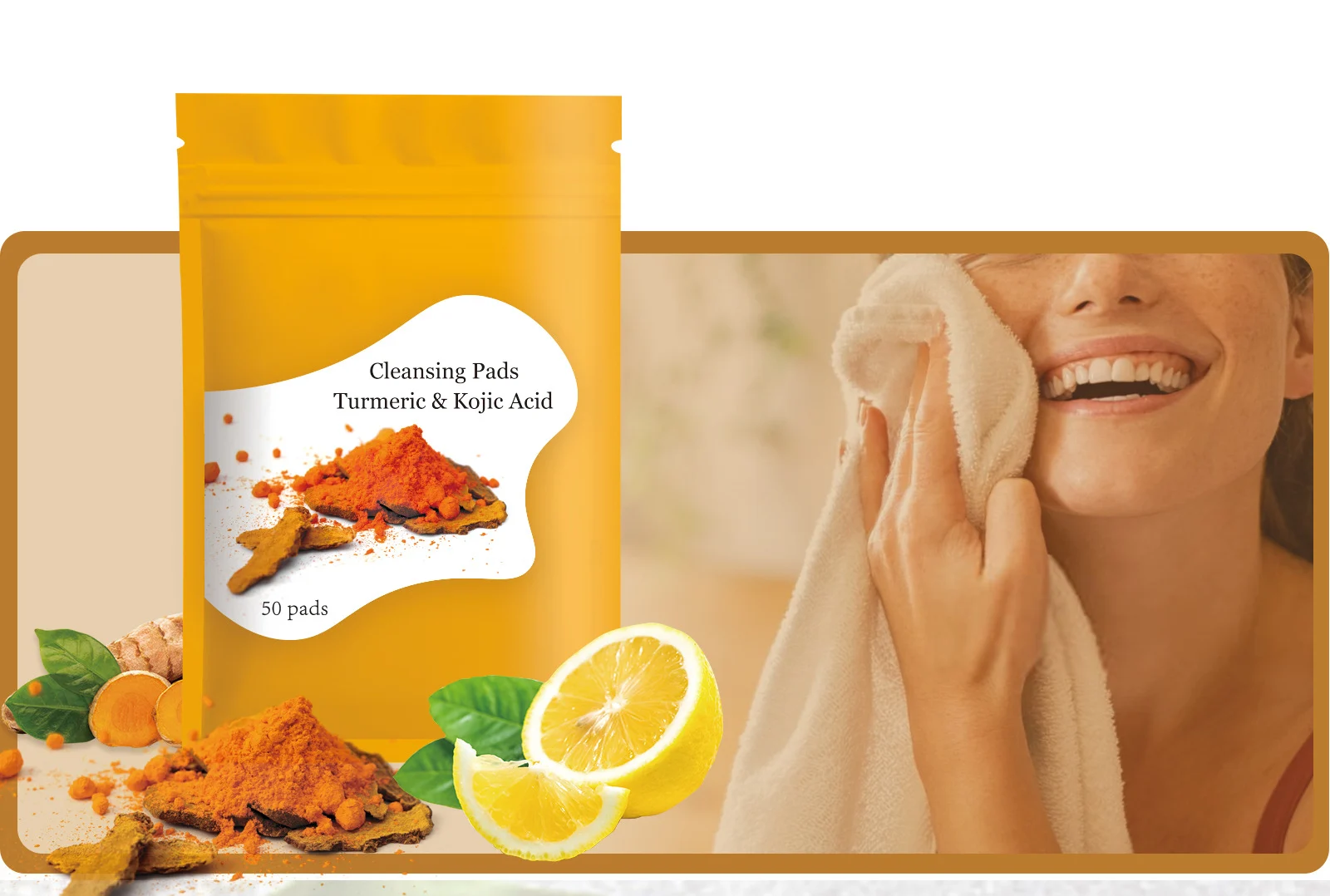 YURHERSU Turmeric & Kojic Acid Cleansing Pads for Exfoliating & Brightening 3 turmeric kojic acid cleansing pads spu820926819867 desc 3