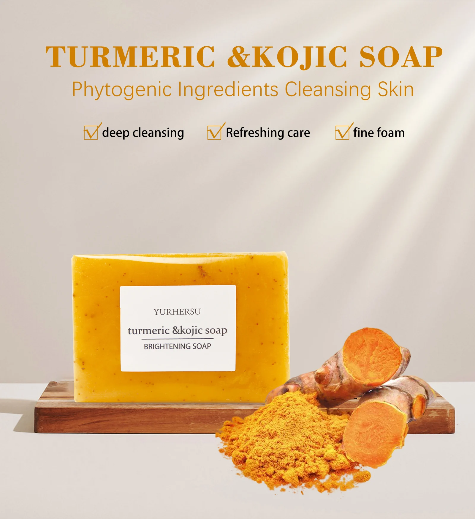 YURHERSU Turmeric & Kojic Acid Brightening Soap for Face and Body, Deep Cleansing, Acne Removal, Moisturizing 2 turmeric kojic brightening soap spu959074645710 desc 2