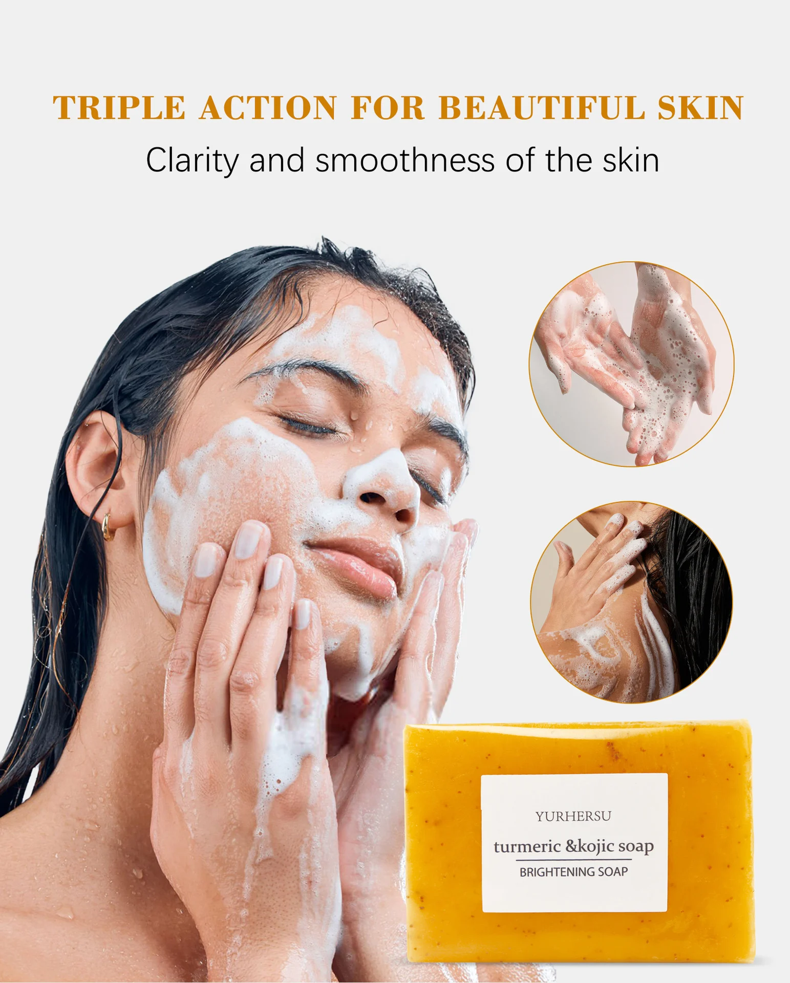 YURHERSU Turmeric & Kojic Acid Brightening Soap for Face and Body, Deep Cleansing, Acne Removal, Moisturizing 4 turmeric kojic brightening soap spu959074645710 desc 4