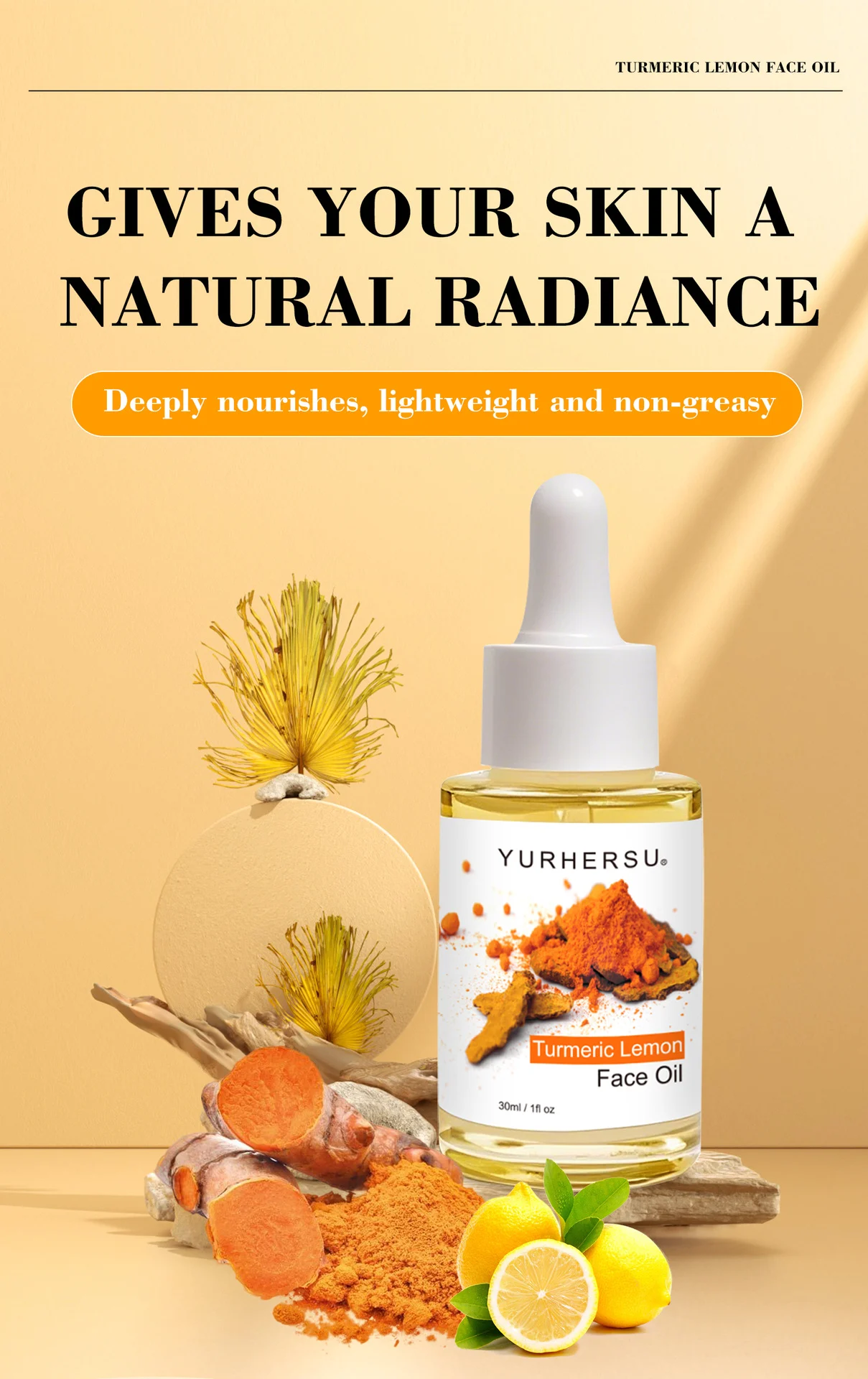 YURHERSU Turmeric Lemon Face Oil for Deep Nourishment & Radiant Skin, 30ml 2 turmeric lemon face oil spu942071744927 desc 2
