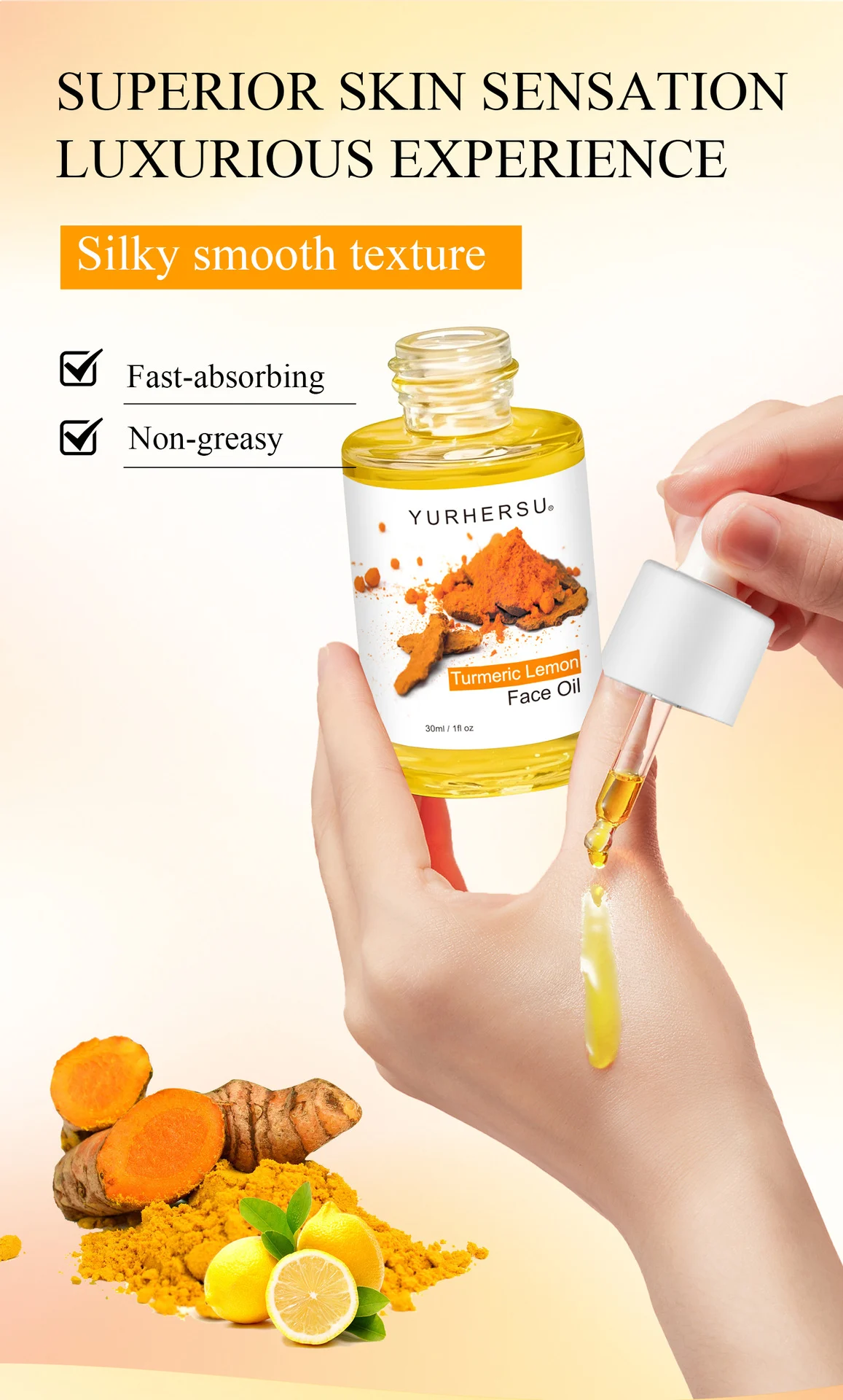 YURHERSU Turmeric Lemon Face Oil for Deep Nourishment & Radiant Skin, 30ml 4 turmeric lemon face oil spu942071744927 desc 4