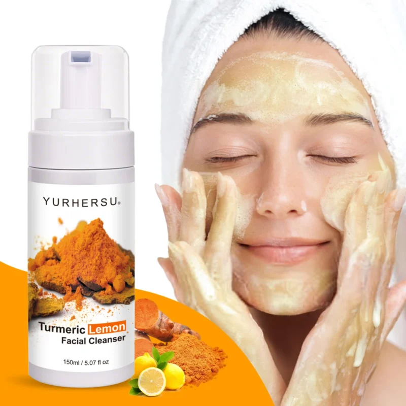 YURHERSU Turmeric Lemon Facial Cleansing Foam - Gentle, Brightening, Oil Control